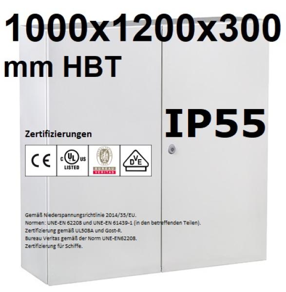 Double door control cabinet 1000x1200x300 mm HBT 2-door IP55 sheet steel with galvanized mounting plate